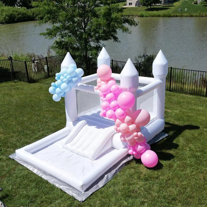 13ft Heavy Duty PVC White Castle Bounce House with Ball Pit And 10FT Jumping Trampoline Balloon Bubble House For Backyard Party