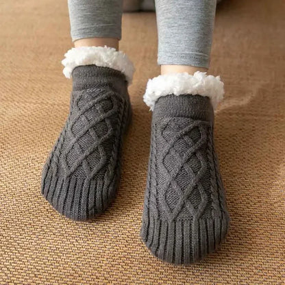 Warm Slipper Socks Women Winter Floor Socks Super Soft Lined with Grippers Socks Non-slip Knitted Adult Plus Fleece Carpet Sox