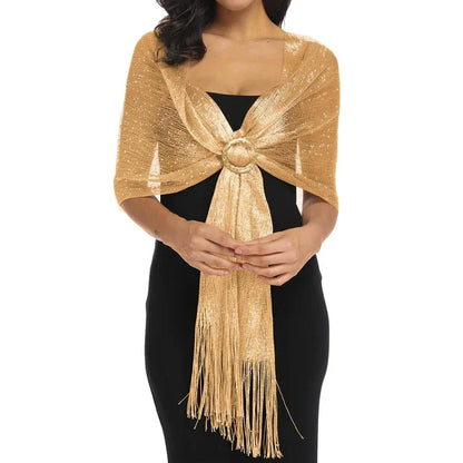 Gold Silver Silk Shawl Shirts For Women Flat Scarf Bride'S Bridesmaid Ball Long Tassel Evening Party Wedding Dress Casual Tunics