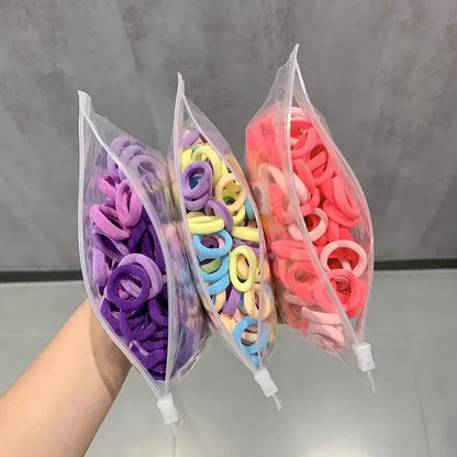 100 PCs Thumb Hair Ring Seamless Towel Ring Not Hurt Hair High Elasticity Rubber Band Cute Leather Band Girls Basic Headband