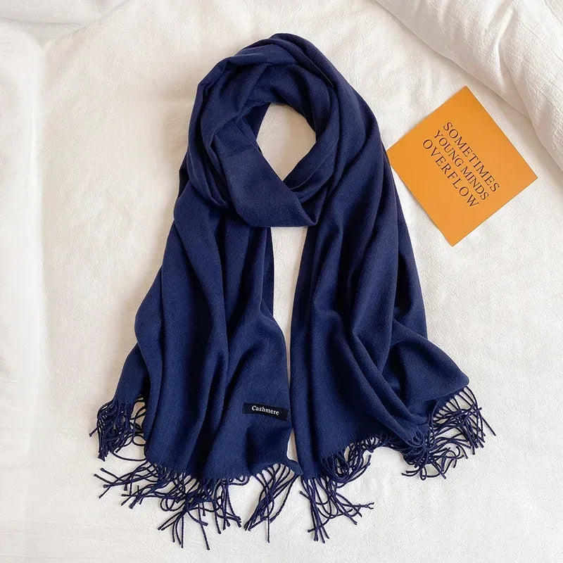 Solid Colors Cashmere Feel Scarfs for Women Winter Keep Warm Pashmina Scarfs Wraps Blanket Bufanda Women Scarves Stoles Foulard