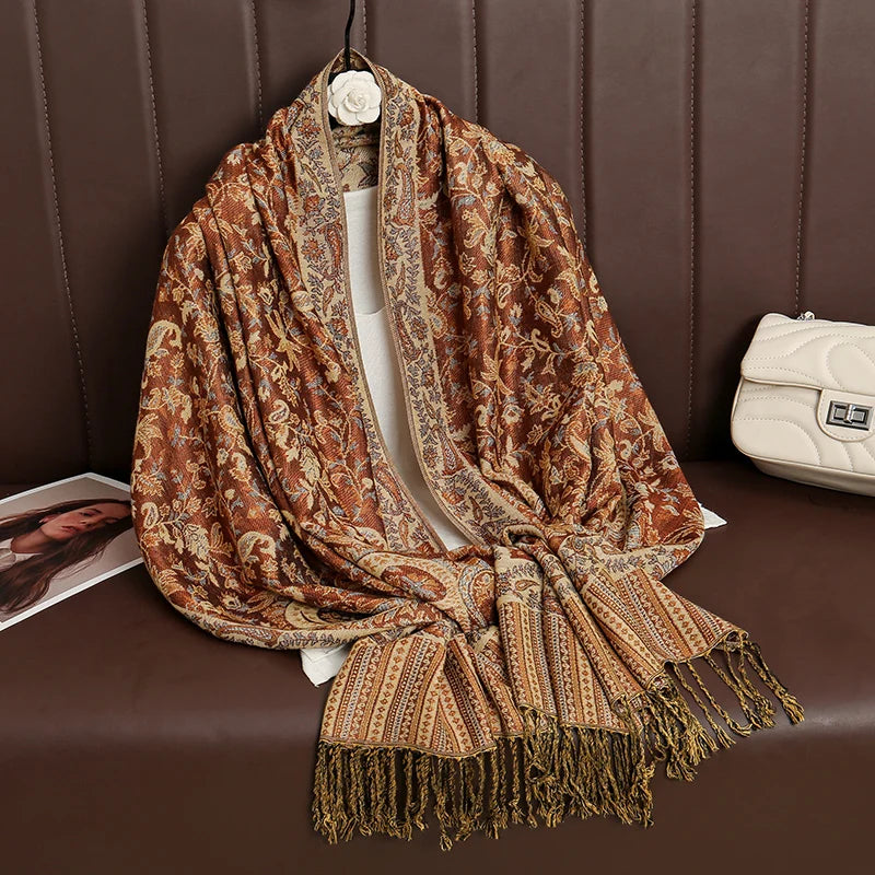 Tassel Blanket Design Thick Pashmina New Winter Warm Shawl Wrap Cashmere Scarf Women Neckerchief Poncho Stoles 2024