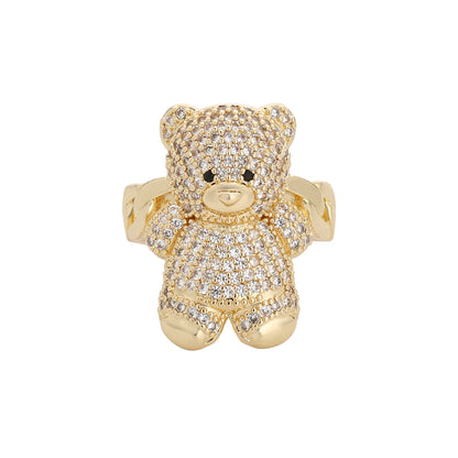 New Original 14k Gold Plated Fashion Colorful Cute Teddy Bear Ring Suitable for Women and Girls Animal Personality Jewelry