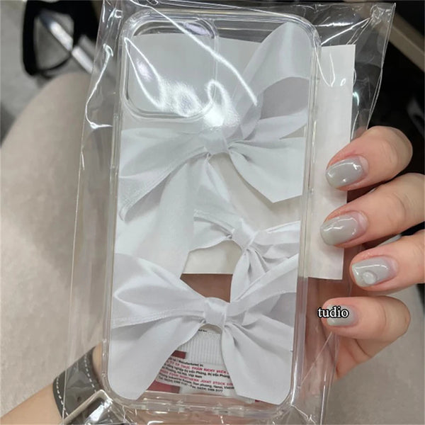 Ins Stylish Cute Ribbon Bow Transparent Phone Case For iPhone 15 14 13 12 11 Pro Max X XR 7 8 Plus SE 3 Shockproof Soft Cover