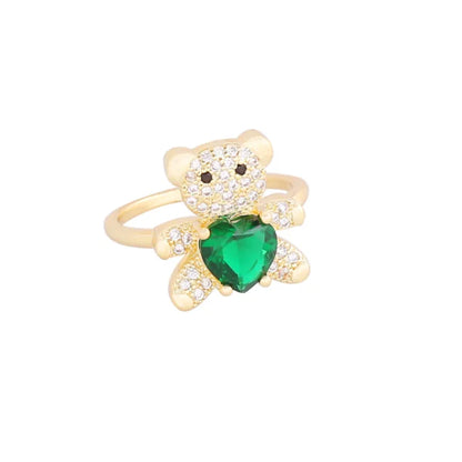 New Love Bear Ring INS Light Luxury Ring Charm Jewelry Ring Cute Girl Gift Factory Wholesale Zircon Ring