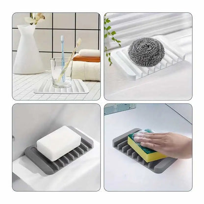 1-Pack Free Punch Soap Box Silicone Draining Soap Holder Creative Kitchen Bathroom Countertop Non-slip Shelf