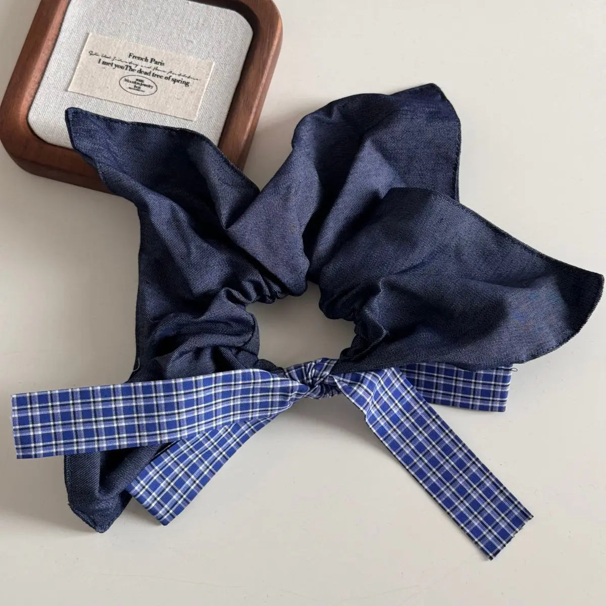 Korean New Design Blue Plaid High-Grade Retro Preppy Style Elastic Scrunchie Small Bun Head Rope Hair Accessories