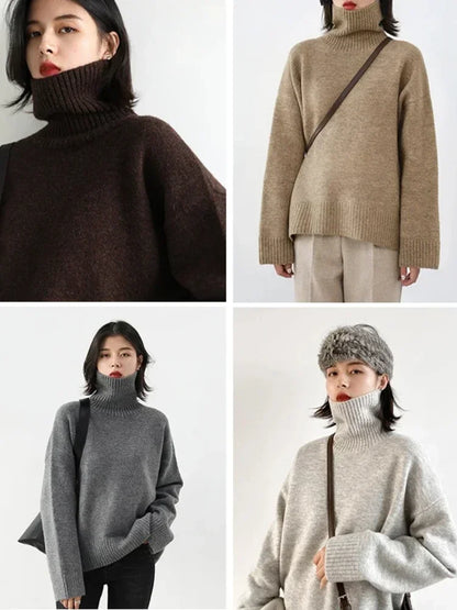 CHIC VEN Women's Sweater Autumn Winter New Turtleneck Knit Pullover Loose Clothes for Women Warm Solid Basic Female Tops 2023