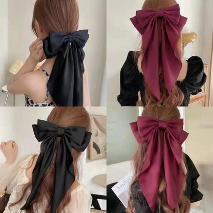 Large Long Bowknot Fashion Solid Satin Hair Clips for Women Simple Elegant Fairycore Spring Barrettes Head Accessories Wholesale