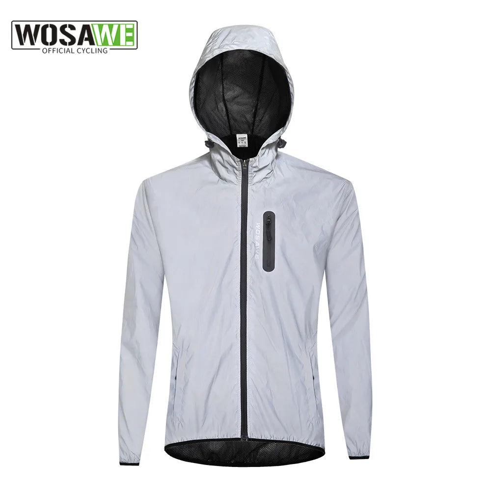 WOSAWE Reflective Jacket with Hoodie and Waterproof Windbreaker for Men Women Cycling Hiking Running Hip Hop Safety Jacket