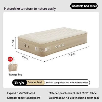 Naturehike 36cm Inflatable Mattress Air Sleeping Pad Camping 1/2/3 Person Bed Folding Travel Thicken Built-in Pump PVC Mat