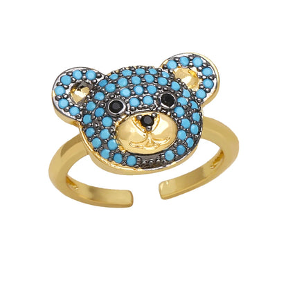 OCESRIO Multicolor Crystal Cute Bear Rings for Women Copper Gold Plated CZ Animal Open Ring Jewelry Women Girl Gift rigk70