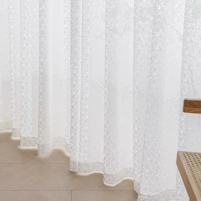 Yeman Gauze Leaf Lace Window Curtain Pure White Embroidery Translucent and Opaque Living Room Balcony Japanese Style