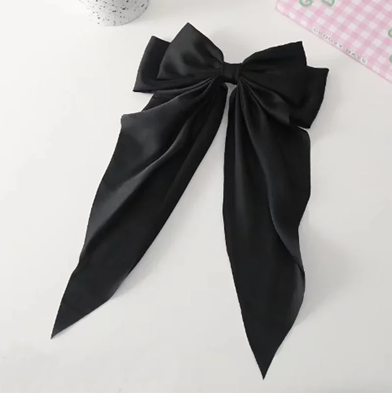 Large Long Bowknot Fashion Solid Satin Hair Clips for Women Simple Elegant Fairycore Spring Barrettes Head Accessories Wholesale