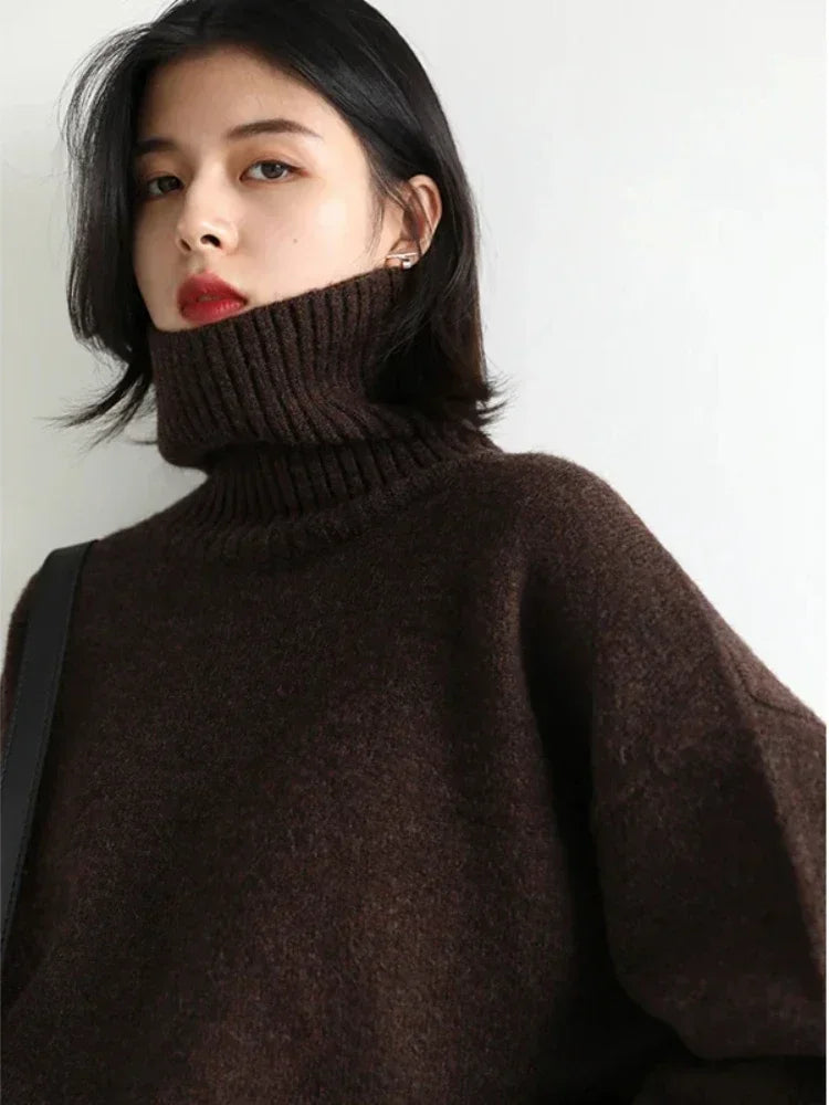 CHIC VEN Women's Sweater Autumn Winter New Turtleneck Knit Pullover Loose Clothes for Women Warm Solid Basic Female Tops 2023