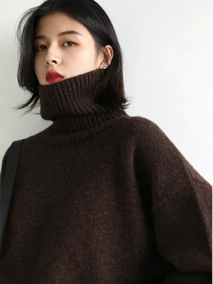 CHIC VEN Women's Sweater Autumn Winter New Turtleneck Knit Pullover Loose Clothes for Women Warm Solid Basic Female Tops 2023