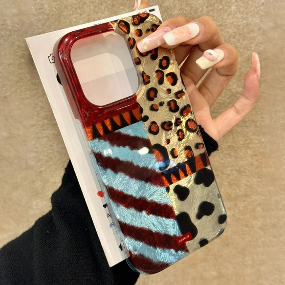 Luxury Laser Y2K Leopard Print Pattern Phone Case for Samsung Galaxy S25 S24 S23 Ultra Plus 5G S21 FE Feather Texture Hard Cover