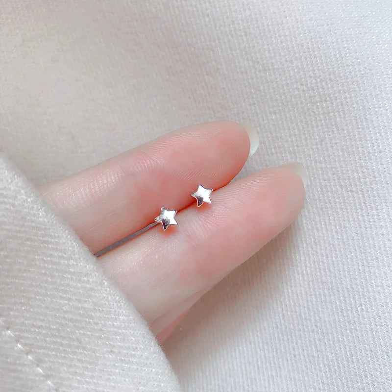 New Heart Stud Earrings for Women Hypoallergenic Daily Wear Minimalist Cute Star Silver Color Ear Girls Pierc Jewelry Gifts