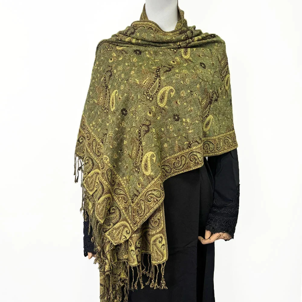 Fashion Ladies Paisley Kashmiri Imitated Pashmina Tassel Scarf Hijab Knitted Jacquard Bauhinia Vintage Scarf 180*70cm