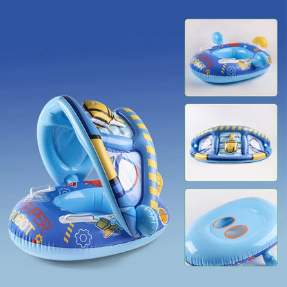 Unicorn Baby Swimming Inflatable Floating Rings Seat With Sun Shade Toddler Swim Circle Fun Pool Bathtub Summer Beach Toys