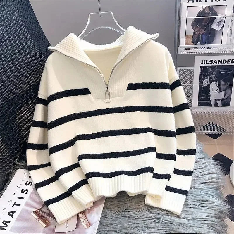 Sweater pullover women Spring and Autumn underwear New zipper stripe underlay short style popular premium sweater female