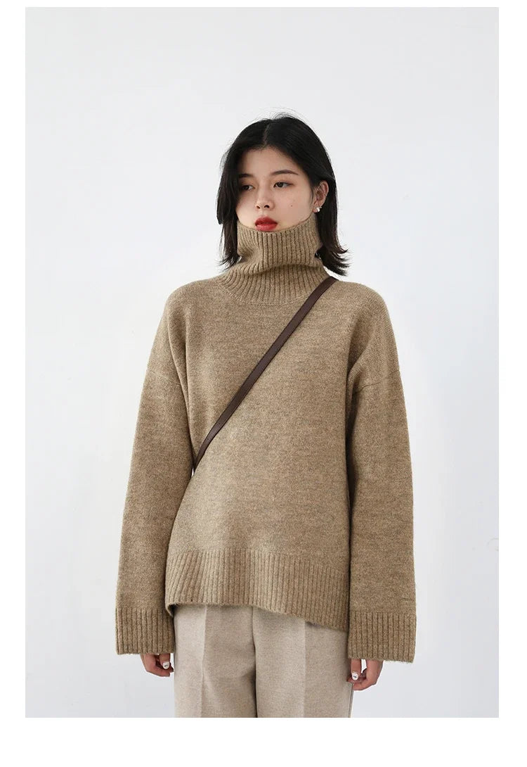 CHIC VEN Women's Sweater Autumn Winter New Turtleneck Knit Pullover Loose Clothes for Women Warm Solid Basic Female Tops 2023