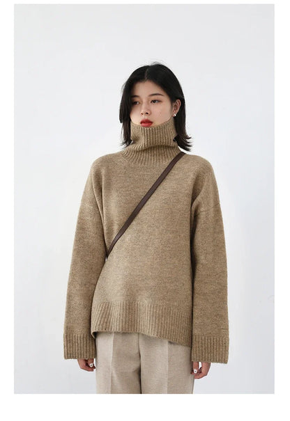 CHIC VEN Women's Sweater Autumn Winter New Turtleneck Knit Pullover Loose Clothes for Women Warm Solid Basic Female Tops 2023