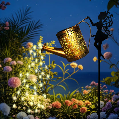 1 PC Solar Watering Can Lights, Outdoor Waterfall Garden String Fairy Lights, Solar Kettle Projection Light