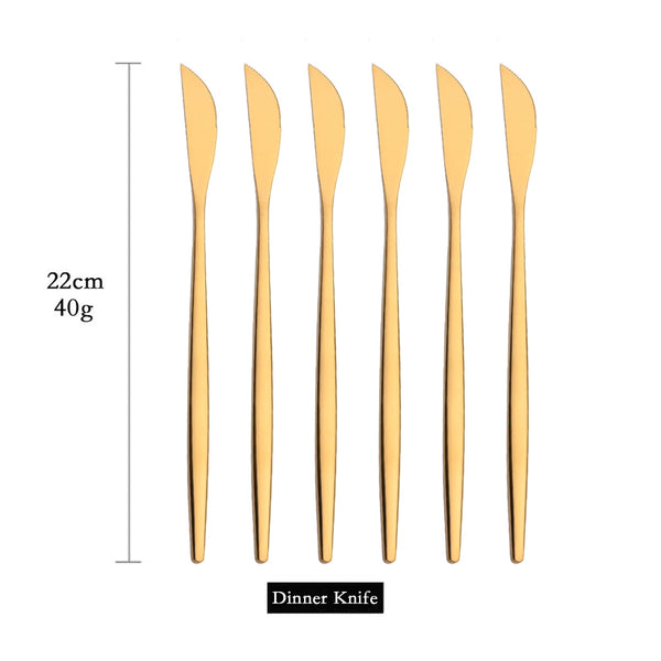 6Pcs Gold Dinner Knife Cutlery Set Mirror Knife Dinnerware Set Stainless Steel Sharp Knife Tableware Home Kitchen Flatware