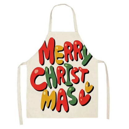 1Pcs Merry Christmas Apron for Woman Pinafore Cotton Linen Aprons 55x68cm Adult Bibs Kitchen Baking Cooking Accessories