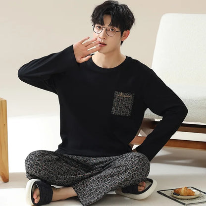 2024 Spring Autumn Plus 4XL Cotton Men's Sleepwear Pajamas Korean Fashion Pijamas Sets Casual Loungewear Pyjamas Night Fashion