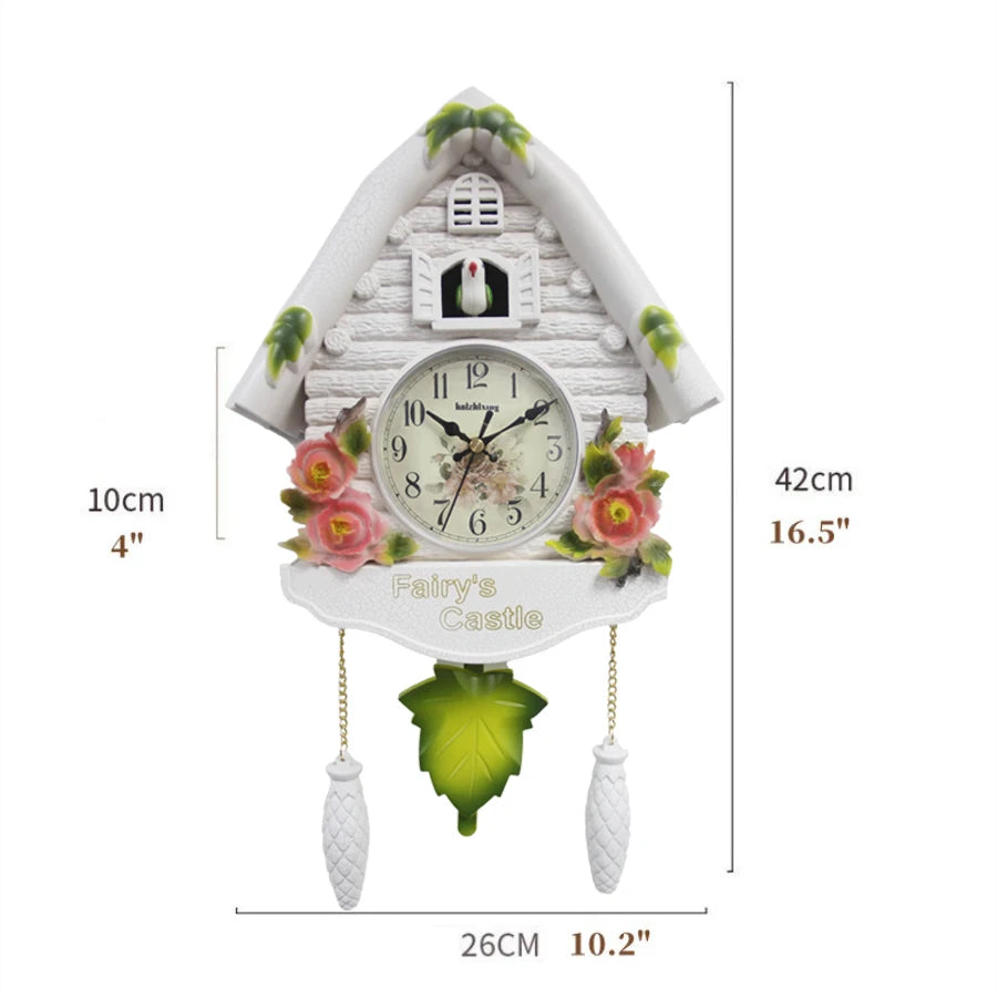 1pc Cuckoo Wall Clock, Natural Cuckoo Voices Daytime Hourly Chime, 24-hour Pendulum Leaf Quartz Clock, Wall Art, Home Decoration