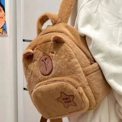 Kawaii Capybara Plush Backpack for Women Versatile Cartoon Funny Capibala Crossbody Bag aLrge Capacity Tote Bag