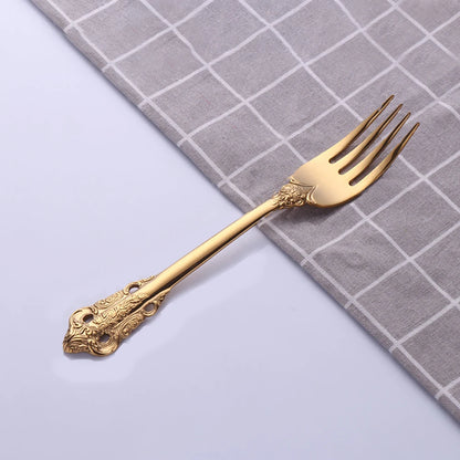 1Pcs Luxury Gold Cutlery Set Vintage Western Stainless Steel Tableware Kitchen Utensils Dinner Set Sliver Knife Fork Spoon