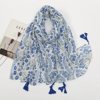 Luxury Brand Viscose Scarf for Women Floral Tassel Shawl Printed Wrap Pashminas Stole Muslim Woman Hijab Travel Beach Stoles