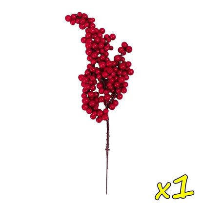 Christmas Red Berries Branch Fake Plants Flowers Artificial Holly Berry Stamen Wreath Ornaments for Xmas Tree Party Home Decor