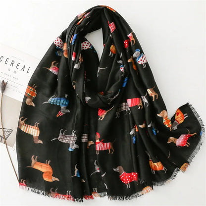 Women Lovely Cute Animal Dachsund Dog Pattern Viscose Shawls And Wraps Snood Pashmina Stole Bufandas Muslim Hijab Sjaal 180*85Cm