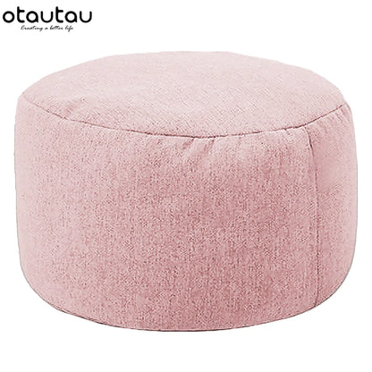 OTAUTAU Round Stool D30cm*H20cm Linen Bean Bag Ottoman with Filling Beanbag Pouf Footstool Tatami Futon Puff JD001