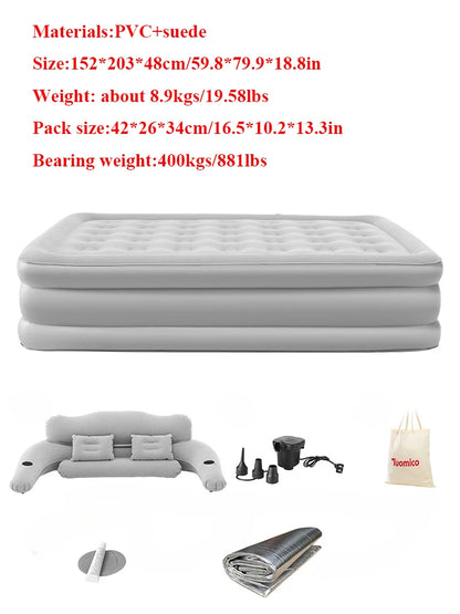 2 Persons Inflatable Mattress Indoor Outdoor Air Cushion 48cm High Bed Camping Folding Home Lazy Laying Soft Skin-friendly