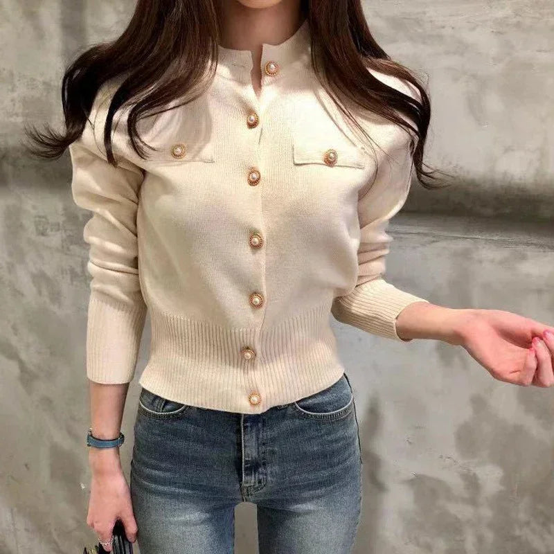 New Fashion Autumn Knitted Cardigan Sweater Women Long Sleeve Short Coat Casual Korean Single Breasted Slim Top Pull Femme 17375