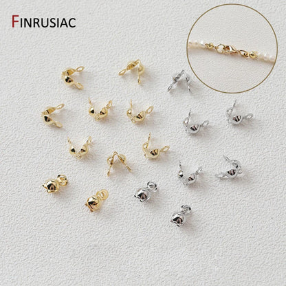 3mm/4mm Calotte Crimp Bead Tip Knot Cover End Caps For Jewelry 14K Gold Plated Connector Clip Clasp Jewellery Making Supplies