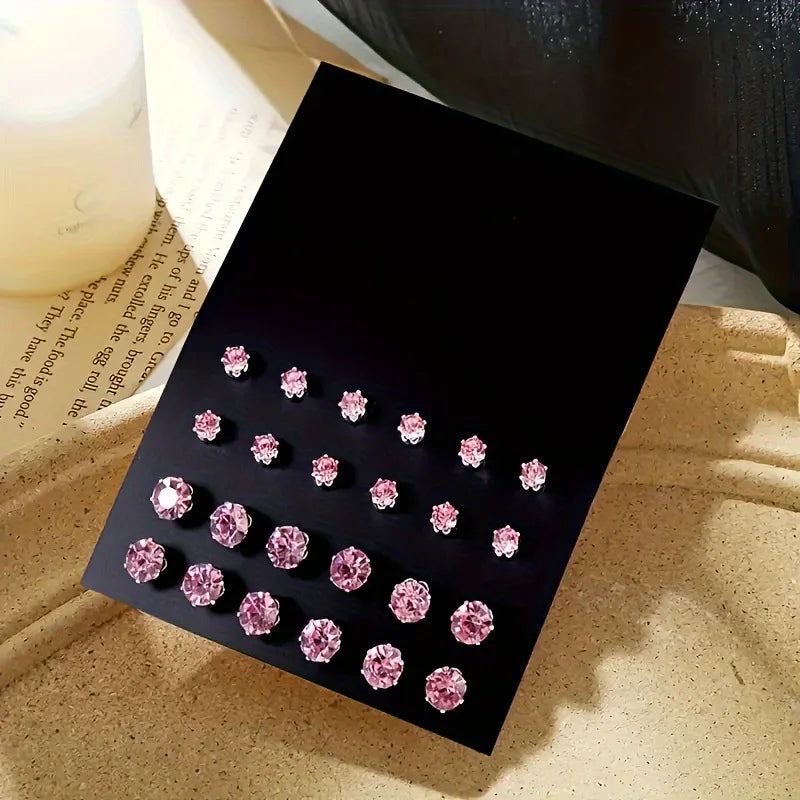 12 Pairs Of Luxurious, Simple, Shiny, And Caring Zirconia Decorative Earrings Are Suitable For Gifts To Parties,And Couples