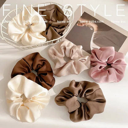 French Style Women Silk Scrunchie high sense Solid Color Hair Bands ladies Sports Dancing Ponytail Holder Hair Accessories Ties