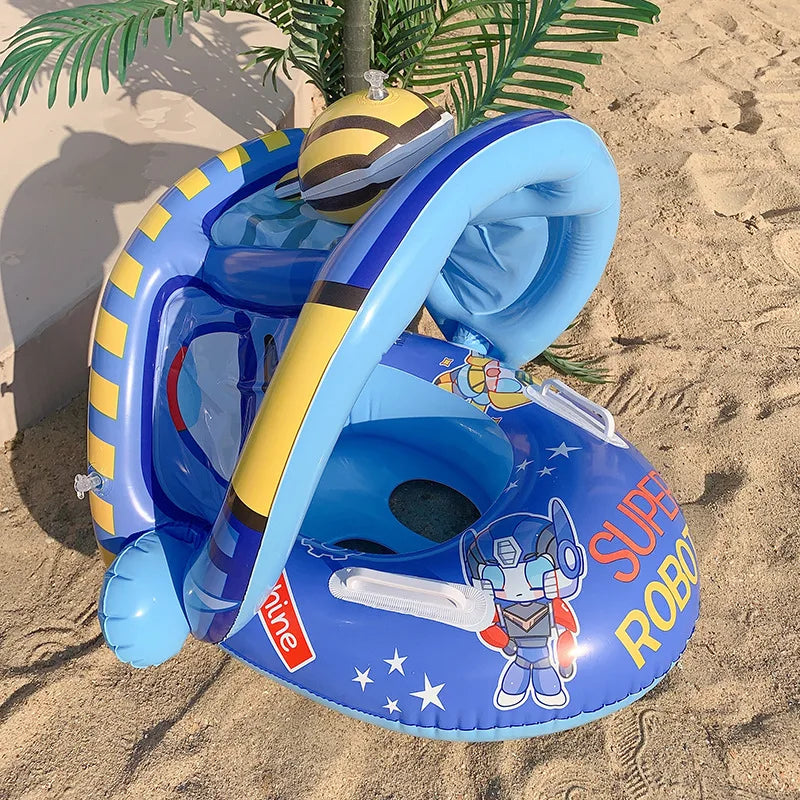 Infant Baby Float Swimming Seat Circle Inflatable Pool Swimming Ring Baby Water Seat with Sunshade Summer Beach Party Toys