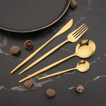 6Pcs Gold Dinner Knife Cutlery Set Mirror Knife Dinnerware Set Stainless Steel Sharp Knife Tableware Home Kitchen Flatware