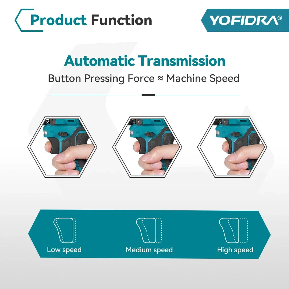 YOFIDRA 2 in1 Brushless Electric Screwdriver Hammer Cordless Drill Impact Multifunctional Power Tool  For Makita 18V Battery