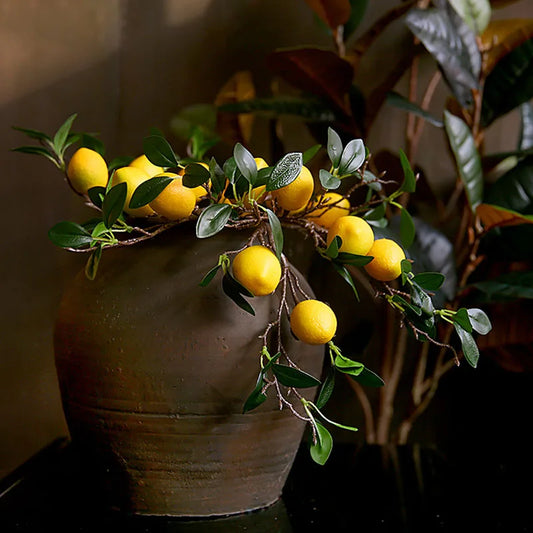 High quality Lemon fruit branch with green leaves Artificial flowers house table decor flores artificiales Photo Props