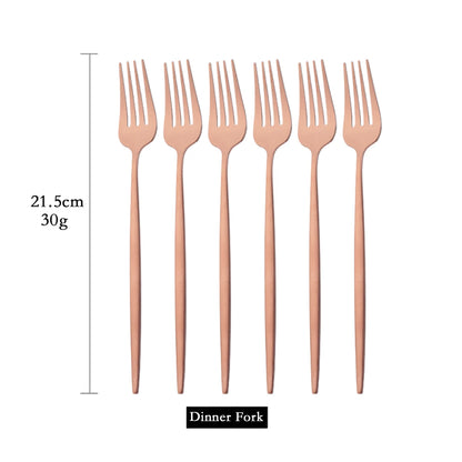 Green Gold 6Pcs Dinner Fork Tableware Dinnerware Stainless Steel Silverware Kitchen Party Flatware Matte Black Cutlery Set