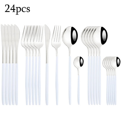 Zoseil Cutlery Set in Red and Gold Stainless Steel 24 Pcs Dinnerware Set in Flatware Kitchen Dinner Mmirror Stainless Steel