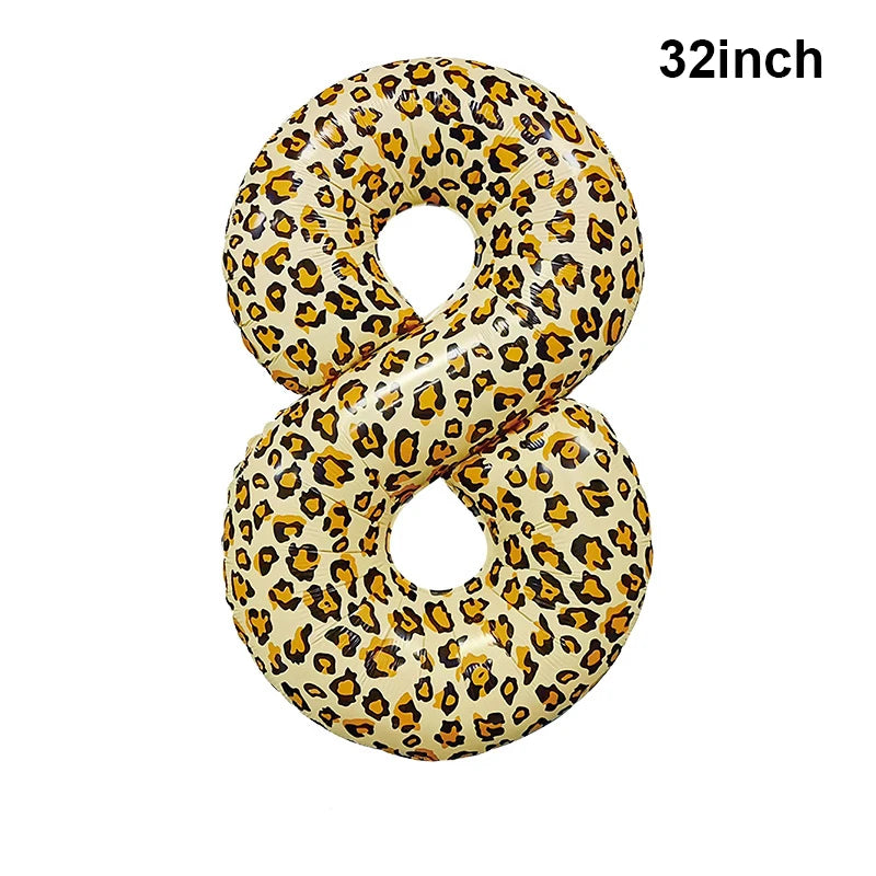 32Inch Leopard Cheetah Big Helium Foil Balloons Leopard Number 0-9 Balloons Kids Jungle Safari Animal Birthday Party Decorations